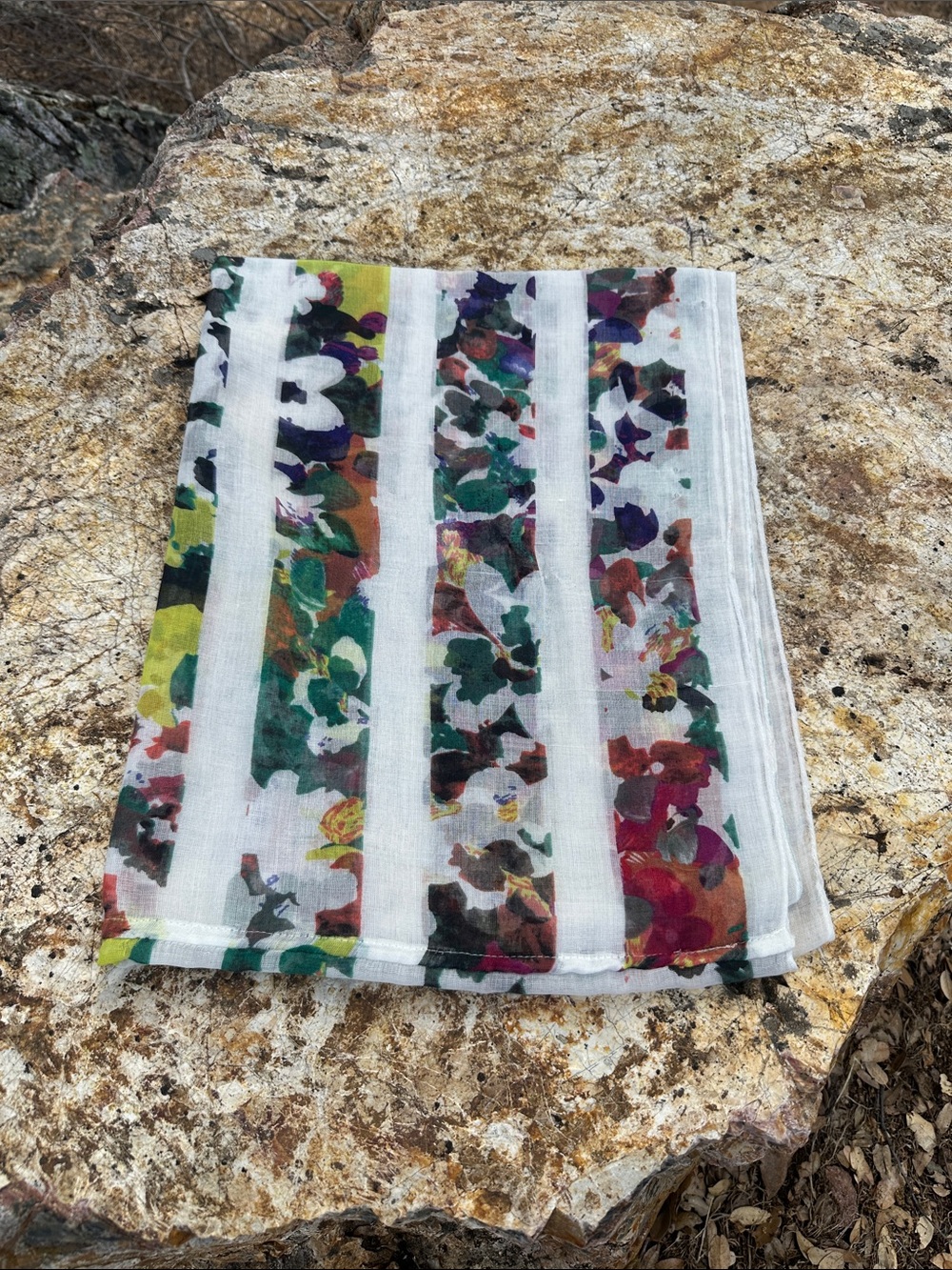 Floral Stripe Lightweight Scarf in White and Multicolor